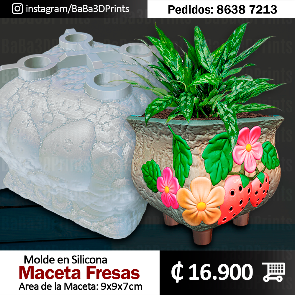 Molde en Silicona, Maceta Fresas - Altura 10cm