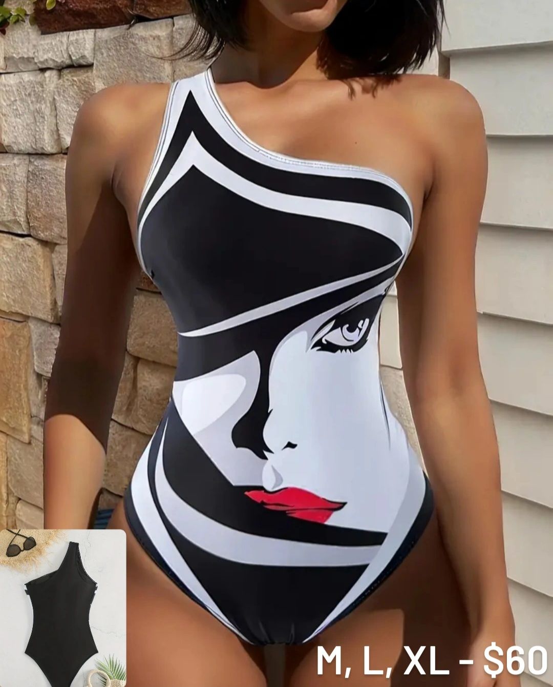 Black & White One Shoulder One Piece