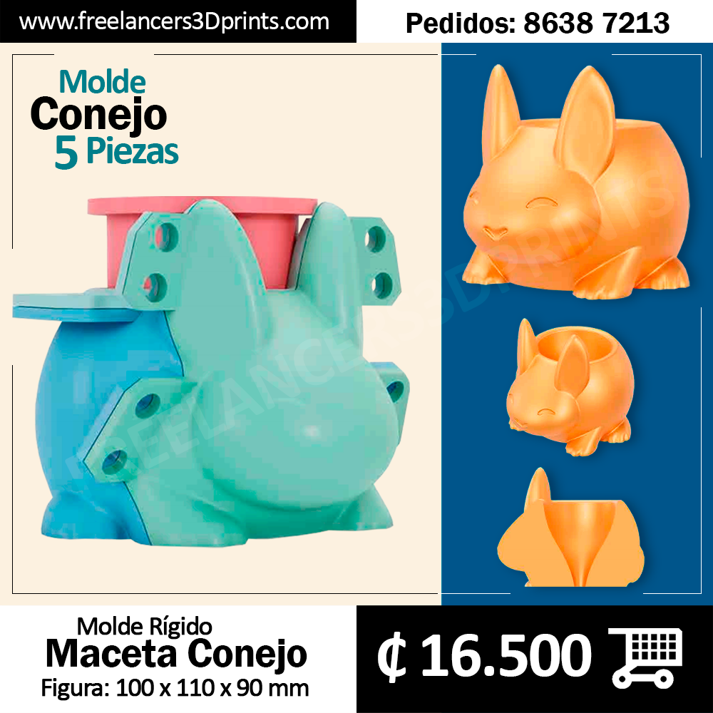 Maceta de Conejo - Molde Rígido de 5 Piezas