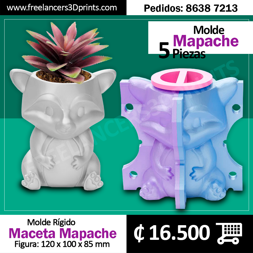 Maceta Mapache - Molde en Plástico de 5 Piezas