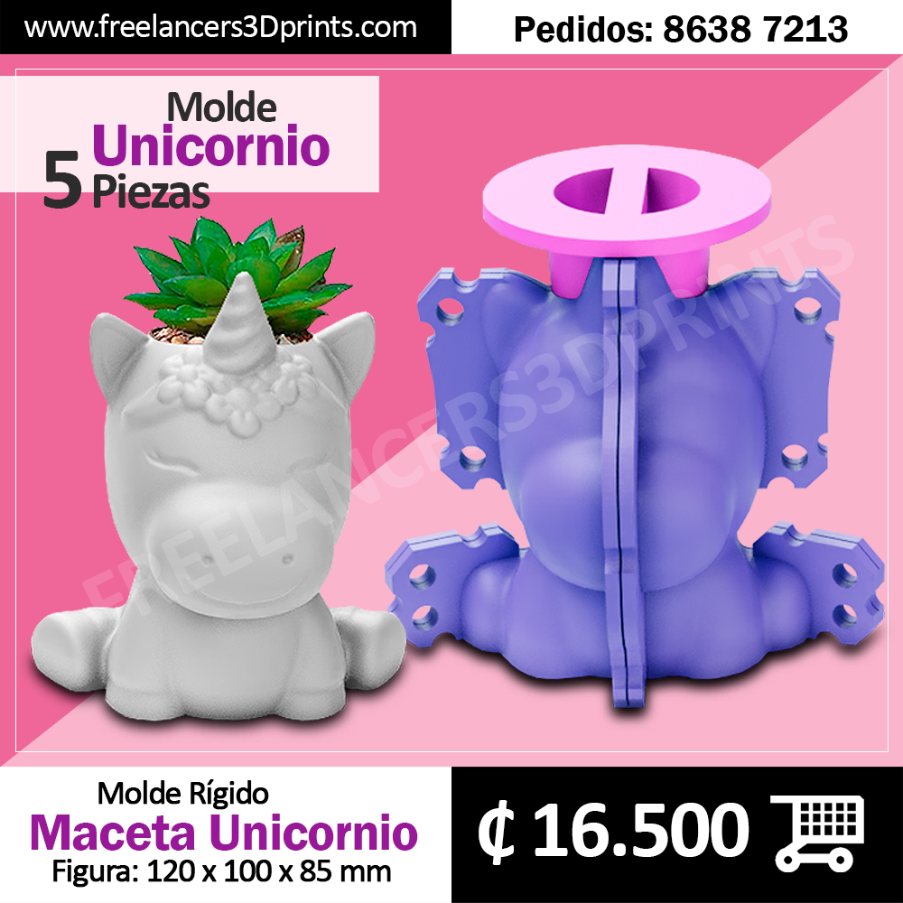 Maceta Unicornio - Molde Plástico de 5 Piezas