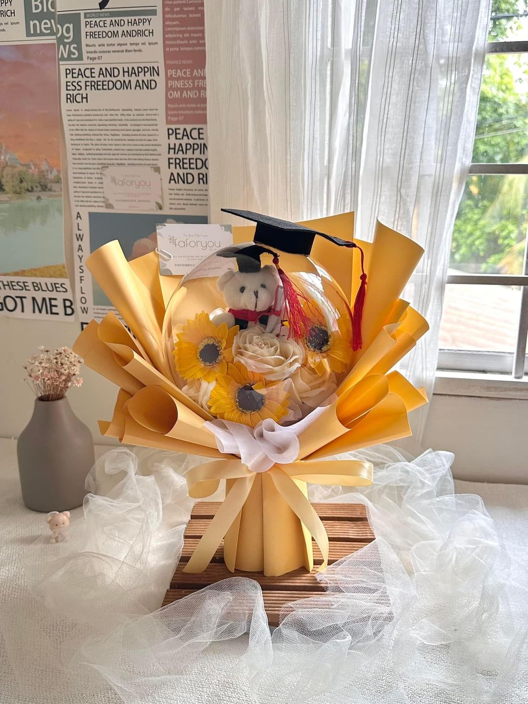 Graduation Bear Acrylic Ball Bouquet 