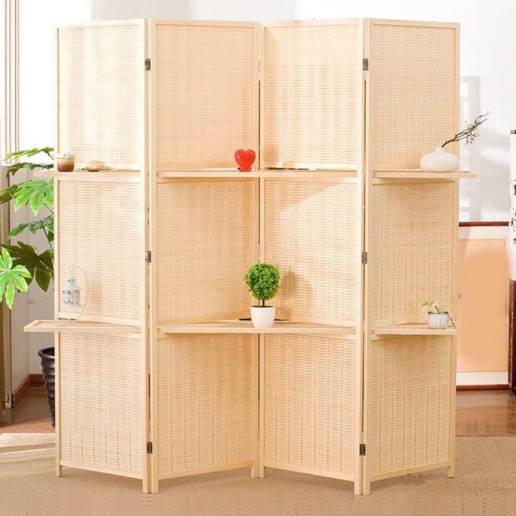 Bamboo Foldable Home Office Divider Partition Wall with Removable Storage Shelf