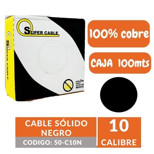 cable solido negro No 10 caja 50-C10N