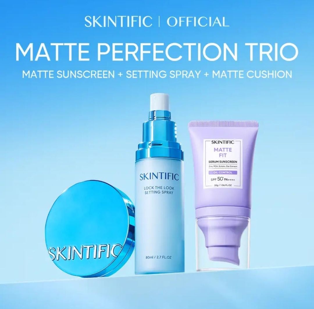 Trio Deals Skintific Serum, Matte Fit, Matte Setting Spray & Perfect Stay Matte Cushion