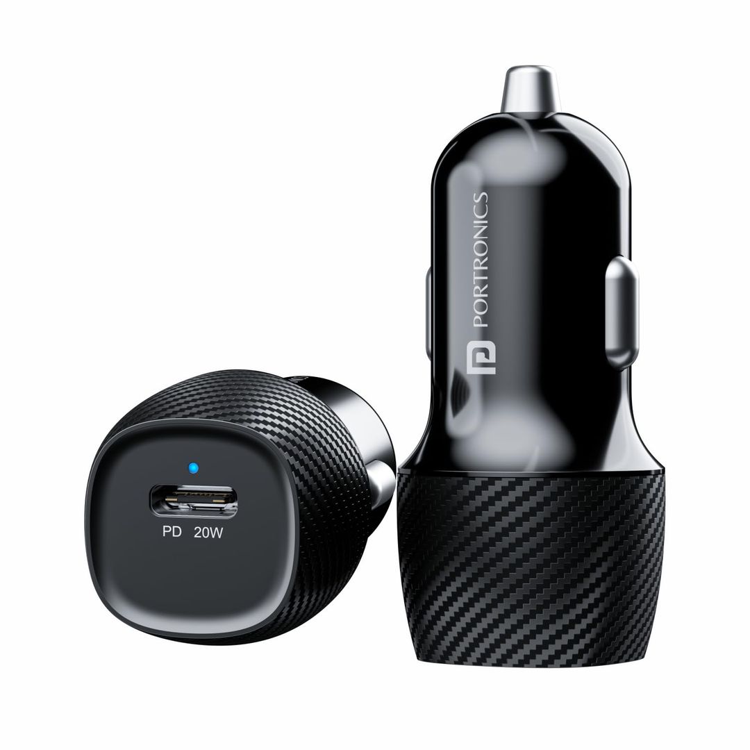 Portronics Car Power 18 Car Charger Adapter with 20W PD Type C Port