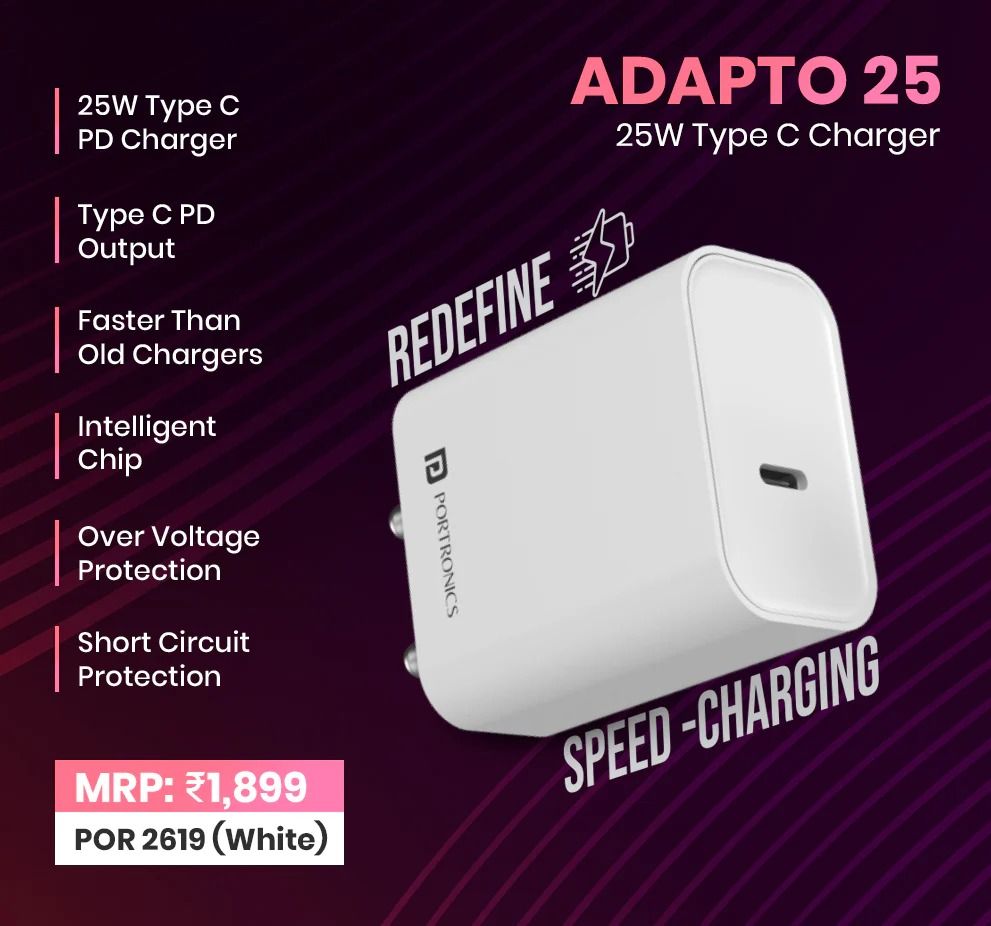 Portronics Adapto 25 25W Super Fast Type C PD Wall Charger