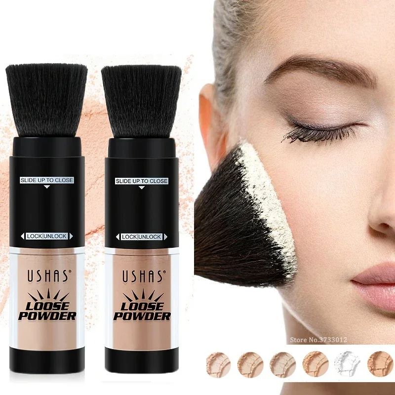 Face Loose Powder With Telescopic Brush Portable Oil Control Makeup Honey Powder Waterproof Brightening Concealer Powder    