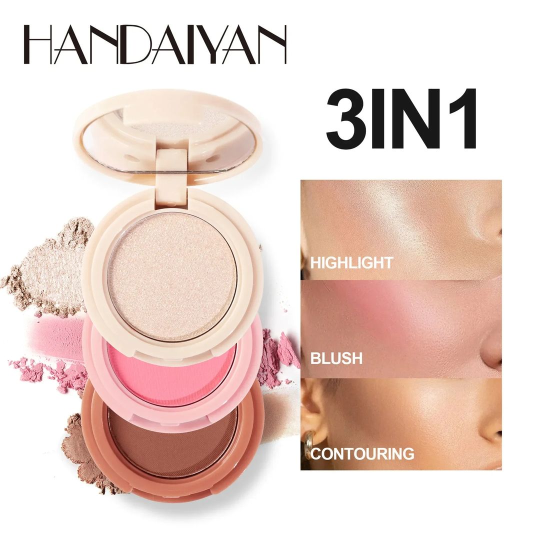 New 3 In 1 Matte Highlighter Contouring Blush Palette Pearly Shiny Eyeshadow Multifunctional Face Makeup Palette Female Cosmetic