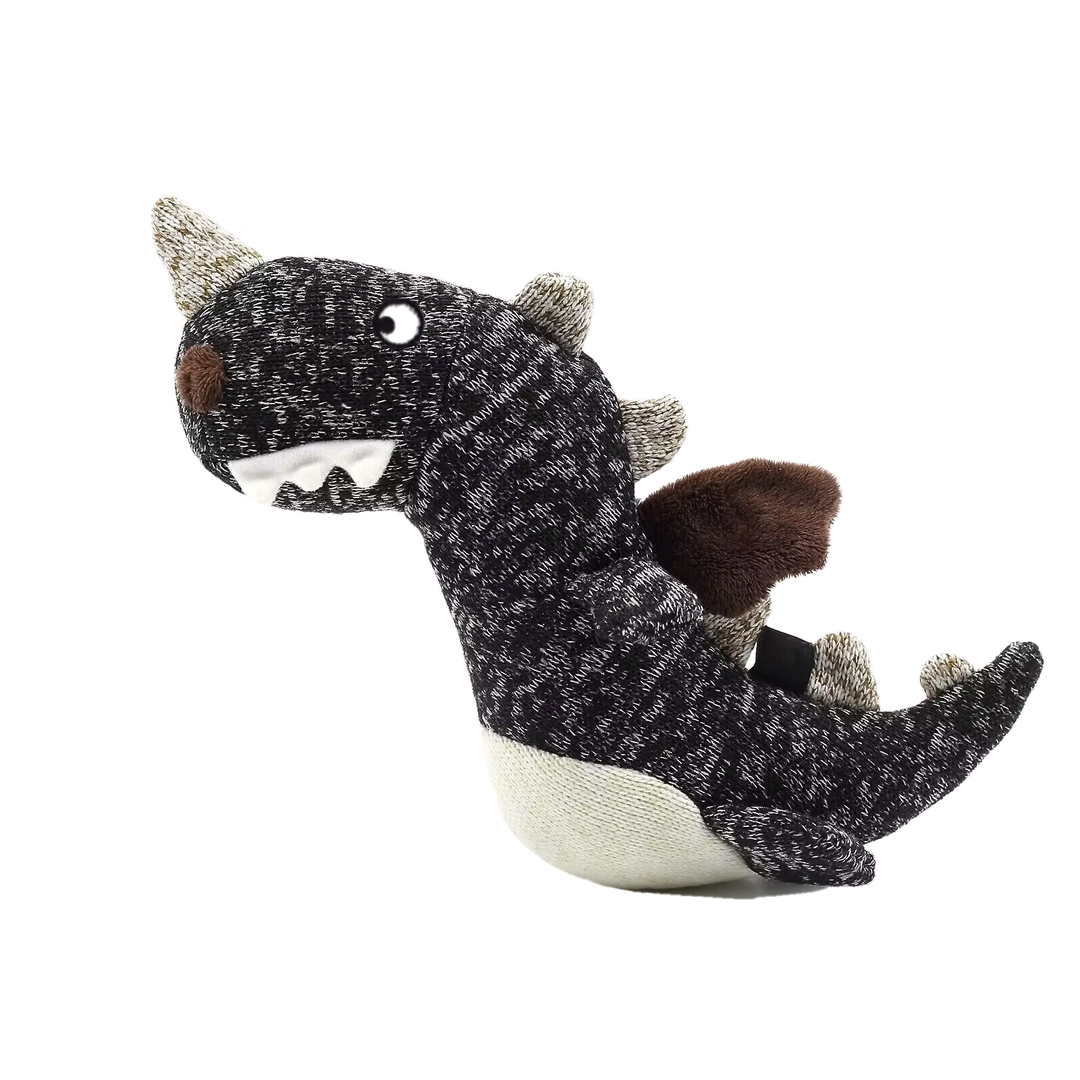 Knit Dino Black Plush Pet Toy