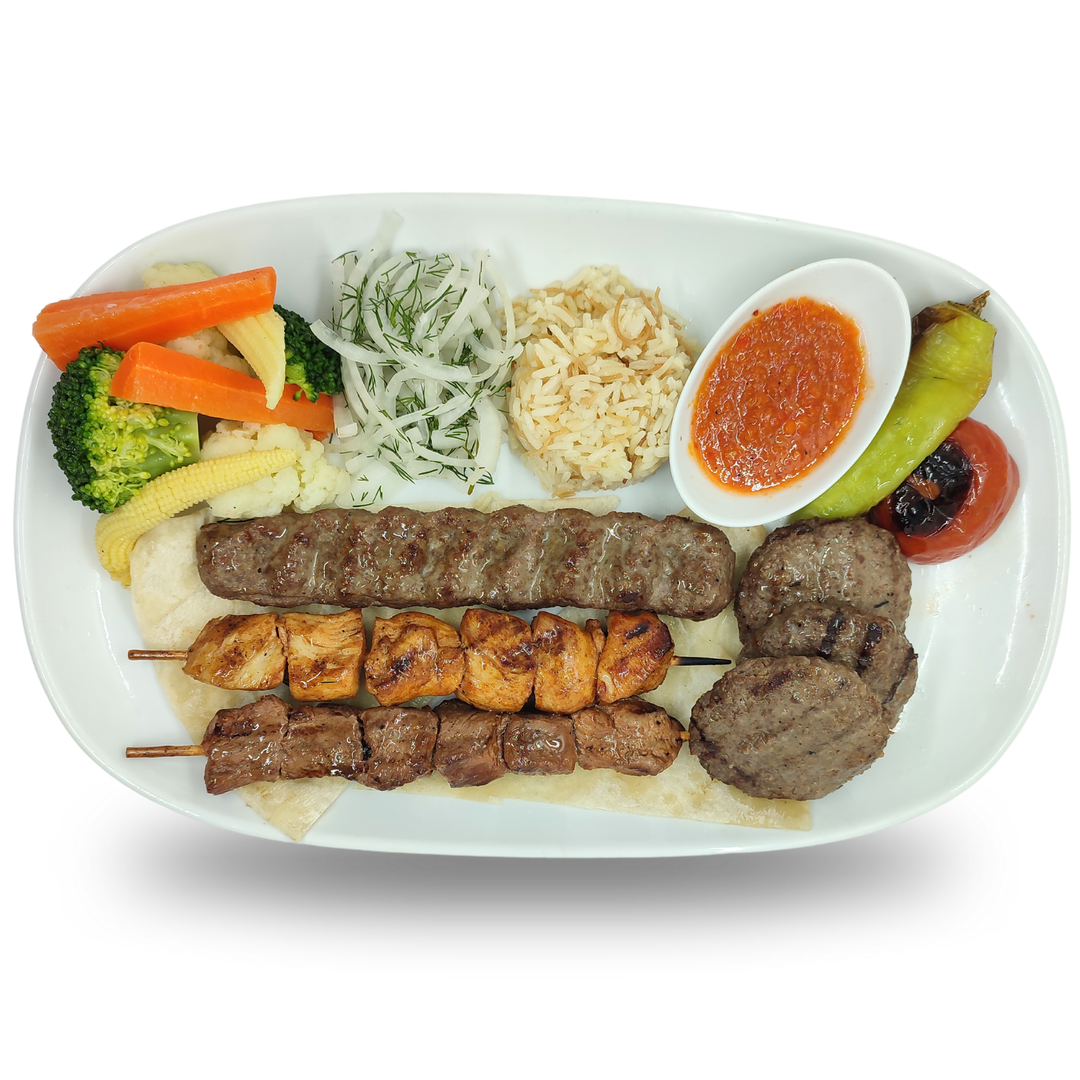 H5- 1 Beef Lule Kebab, 1 Beef Sis Kebab, 1 Chicken Kebab, 3 Meatball