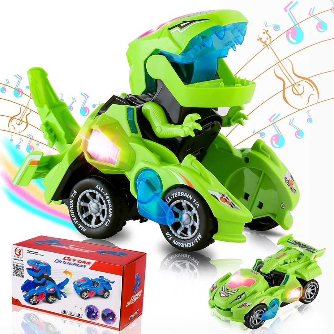 Jouets de voiture de déformation pour garçon, robot de transformation automatique, dinosaure modèle avec musique légère, cadeau, 2 en 1