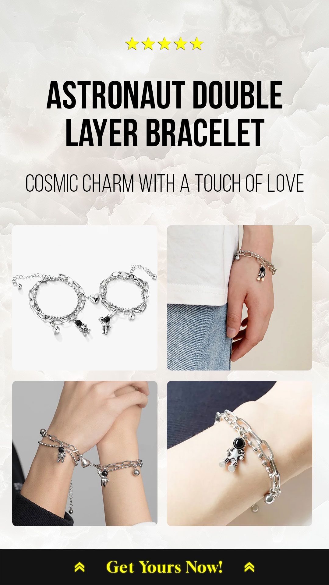 Charming Heart & Astronaut Double Layer Bracelet