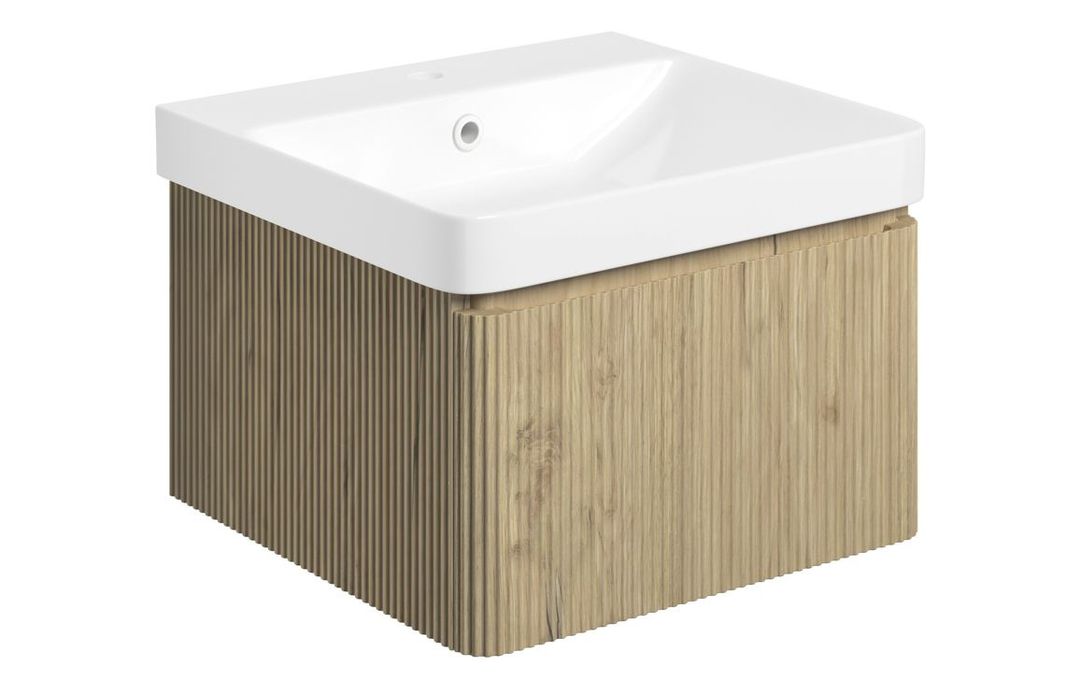 Eridge Wall Hung 1 Drawer Basin Unit & Basin - Textured Oak