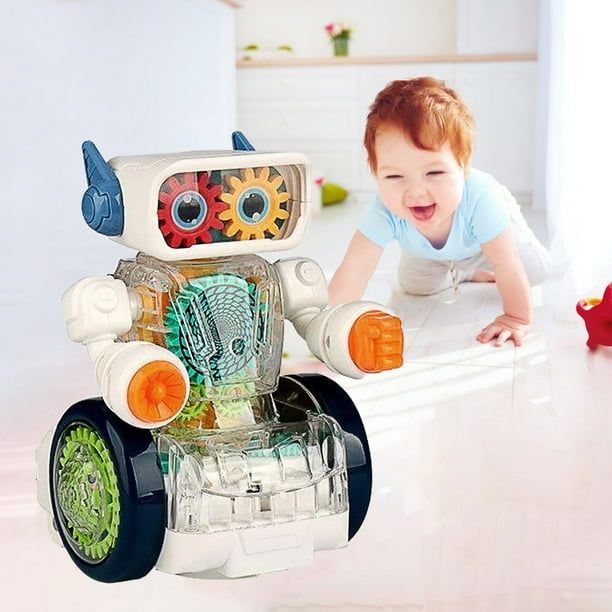 Wolfast Robot électrique transparent à engrenage mécanique, jouets robots pour enfants, lanterne musicale lumineuse colorée pour Noël, Halloween, garçons et filles.