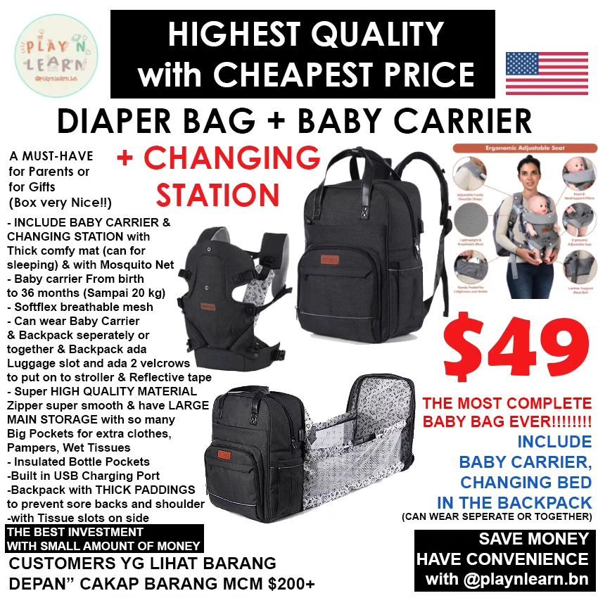 BENAS DIAPER BAG + BABY CARRIER (INSTOCK)