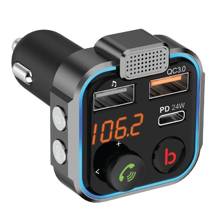 PORODO Smart Car Charger FM Transmitter with 24W PD Port & QC 3.0