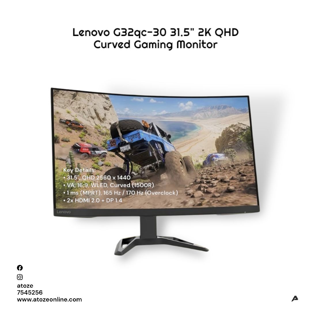 Lenovo G32qc-30 31.5" 1440p HDR 170 Hz Curved Monitor