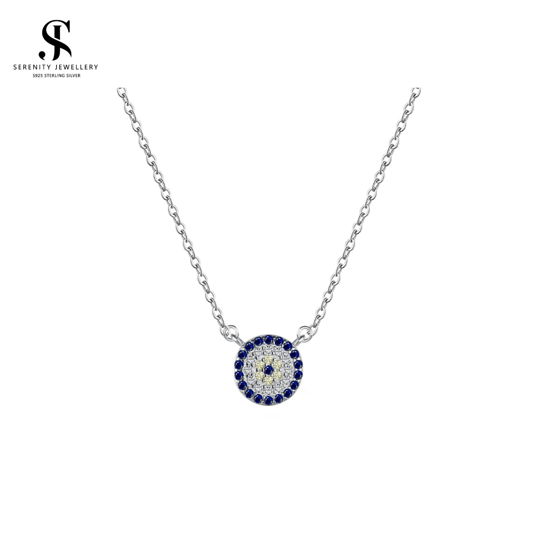 S925 Silver Evil Eye Rhinestone Diamond Necklace 