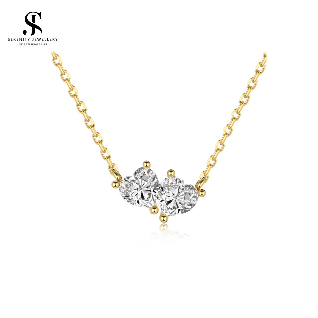 18k Gold Plated Double Heart Zirconia Necklace 