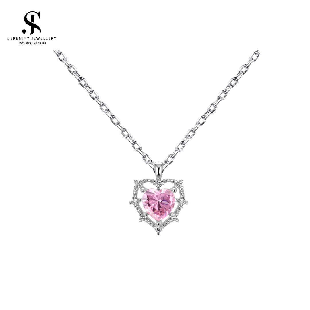 S925 Silver Heart Cut Pink Moinssanite Necklace