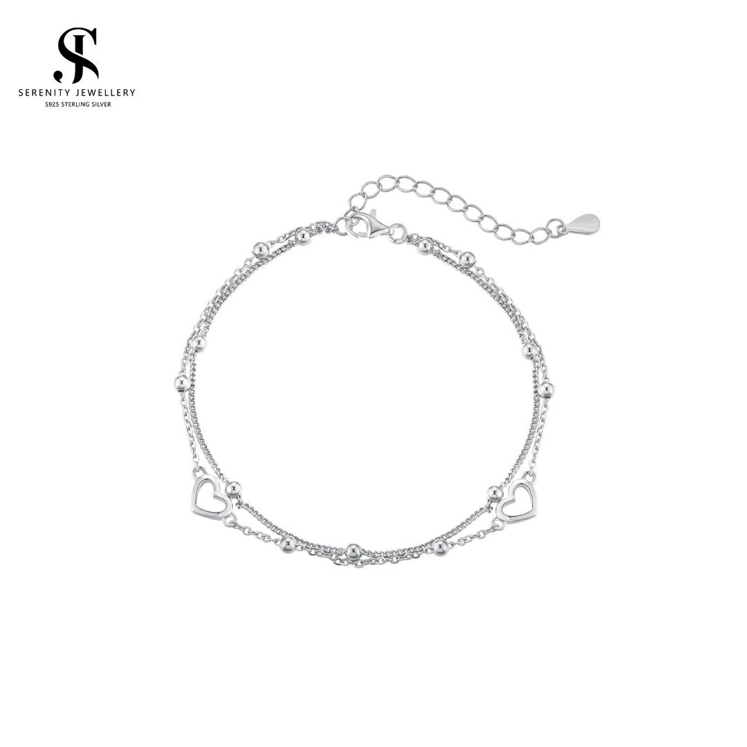 S925 Silver Heart Double Layer Bracelet  