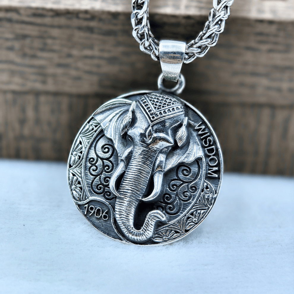 Silver elephant face pendant For Men