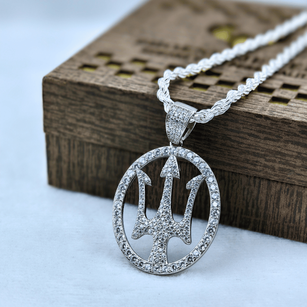 Silver Trident of the Deep Pendant For Men