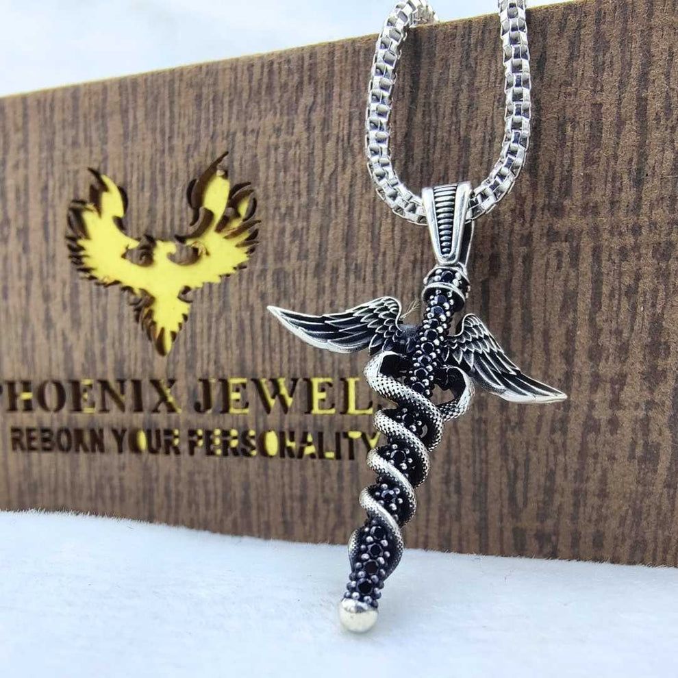 Silver griffin crest pendant for men