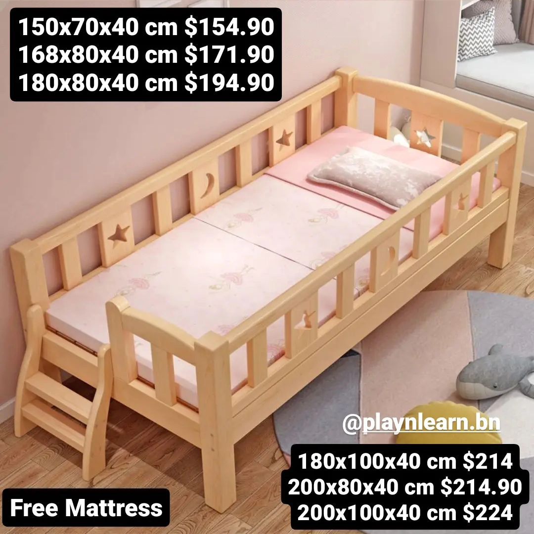 WOODEN BED WITH STAIRS FREE MATTRESS (INSTOCK)