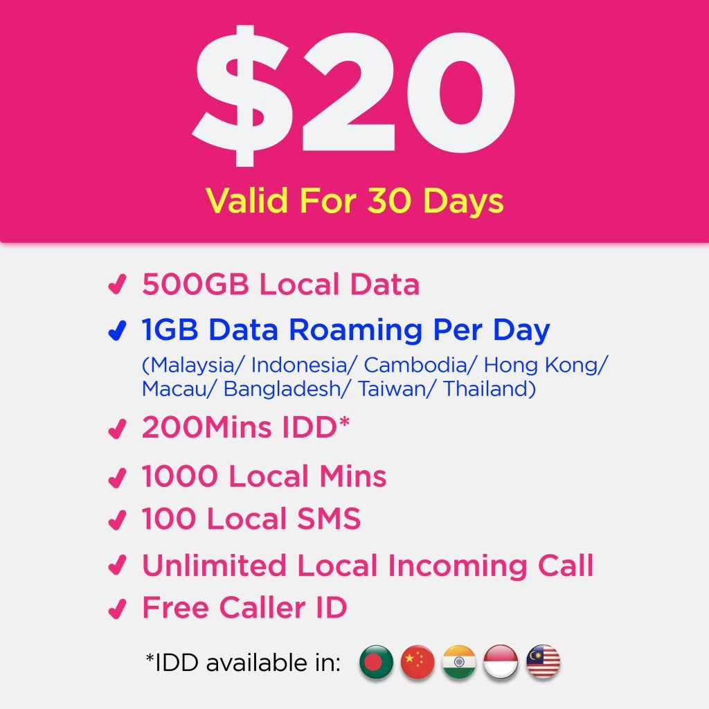 Geenet $20 500GB Data + 200 Mins IDD + 1GB/Day Data Roaming + 1 Month Renewal Plan