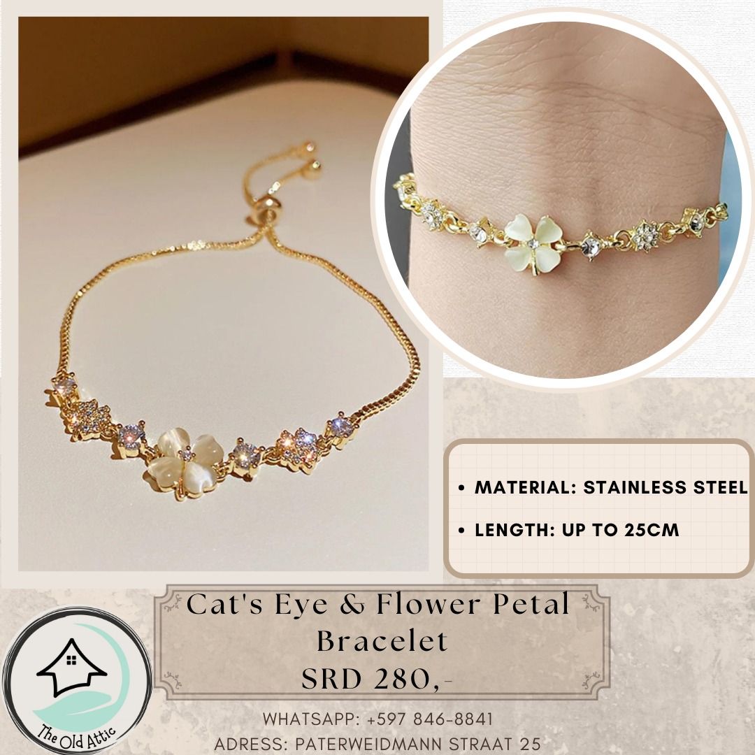 Cat's Eye And Flower Petal Bracelet 