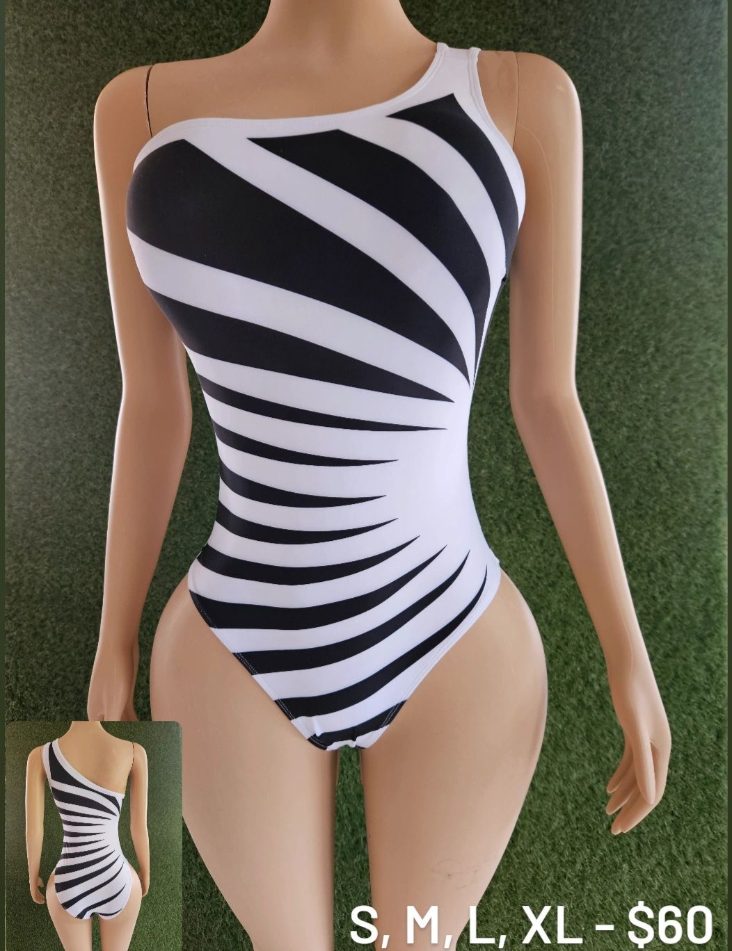 Black & White One Shoulder One Piece 