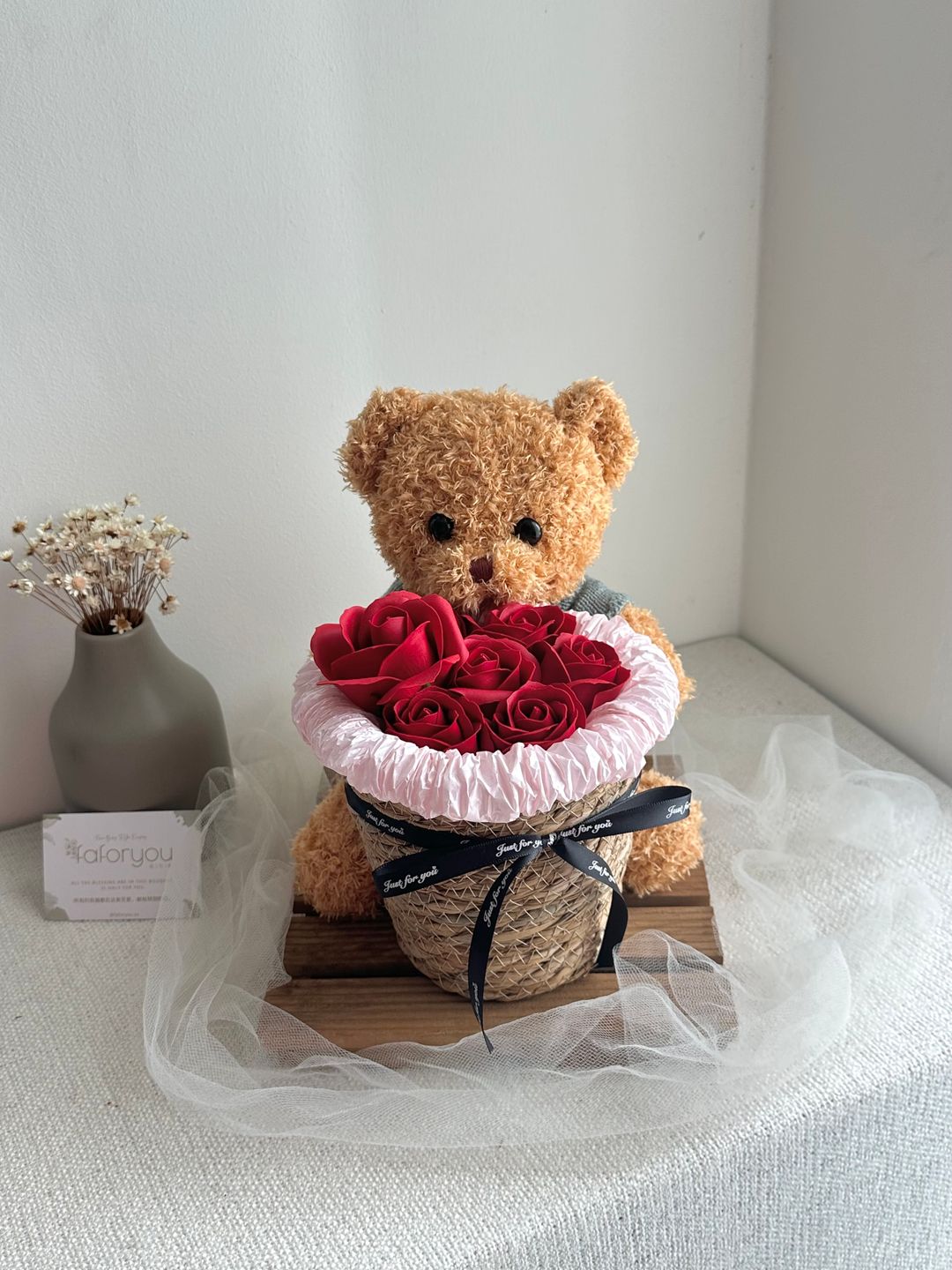 Small Bear Soap Rose Basket