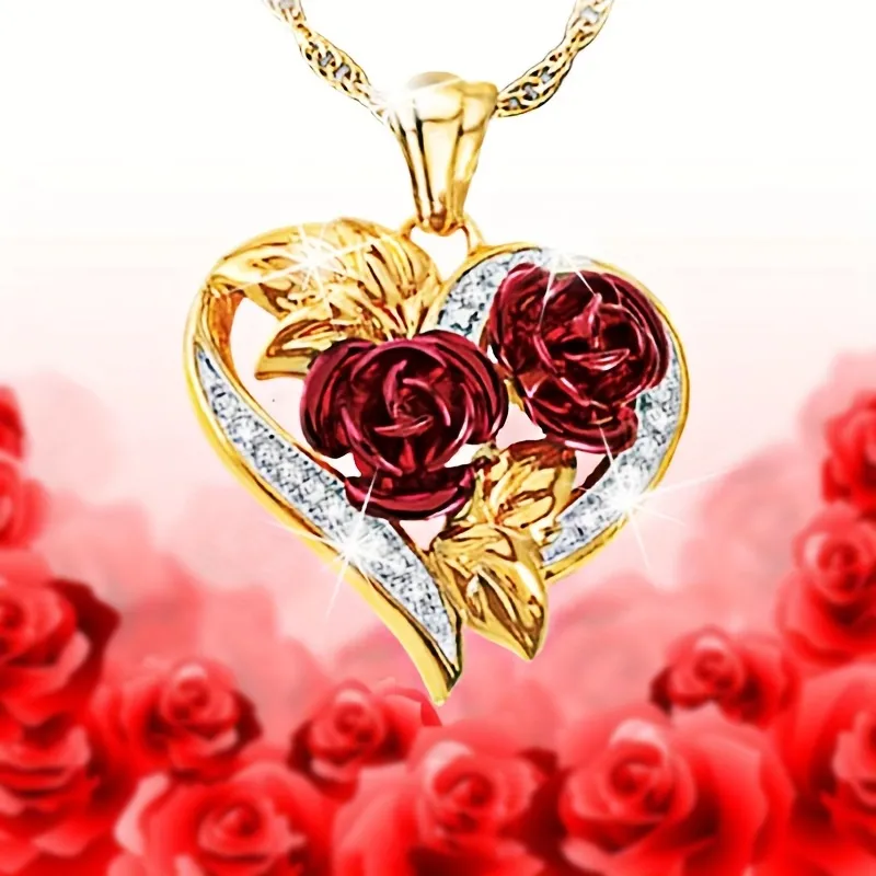  Heart Shaped Rose Pendant Retro Aesthetic Elegan