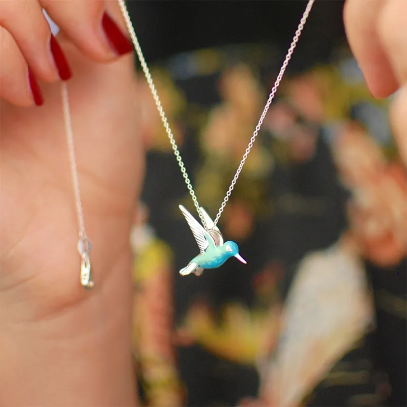 Exquisite Blue Hummingbird Pendant Necklace