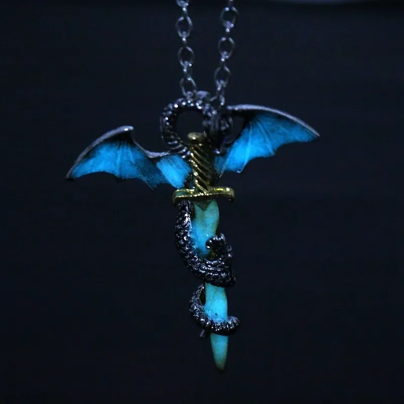 Men's Trendy Dragon Wrapped Around The Sword Pendant Necklace