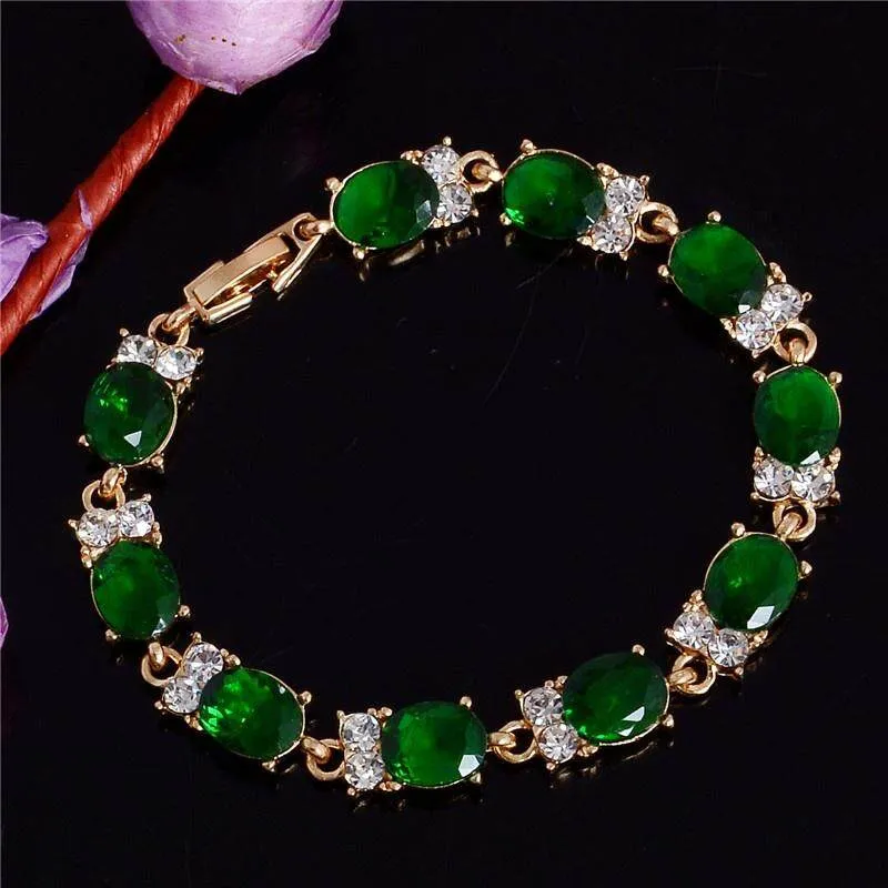 Exquisite Crystal Rhinestone Emerald Agate Bangles Bracelet