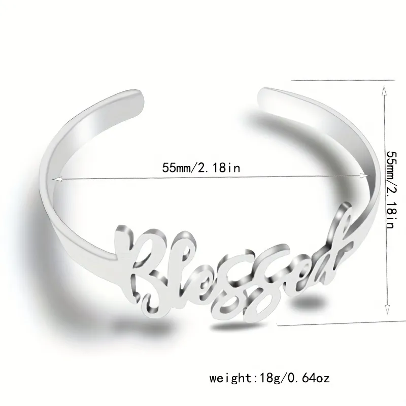 Hollow Inspirational Letter Blessed Bangle C-Shape Open Wristband Bracelet