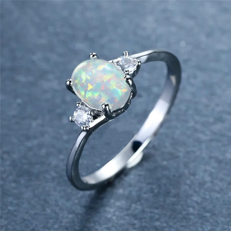 Elegant Opal Ring Inlaid White Oval Opa