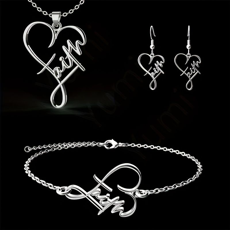 Vintage Stainless Steel Faith Cross Necklace & Bracelet Set