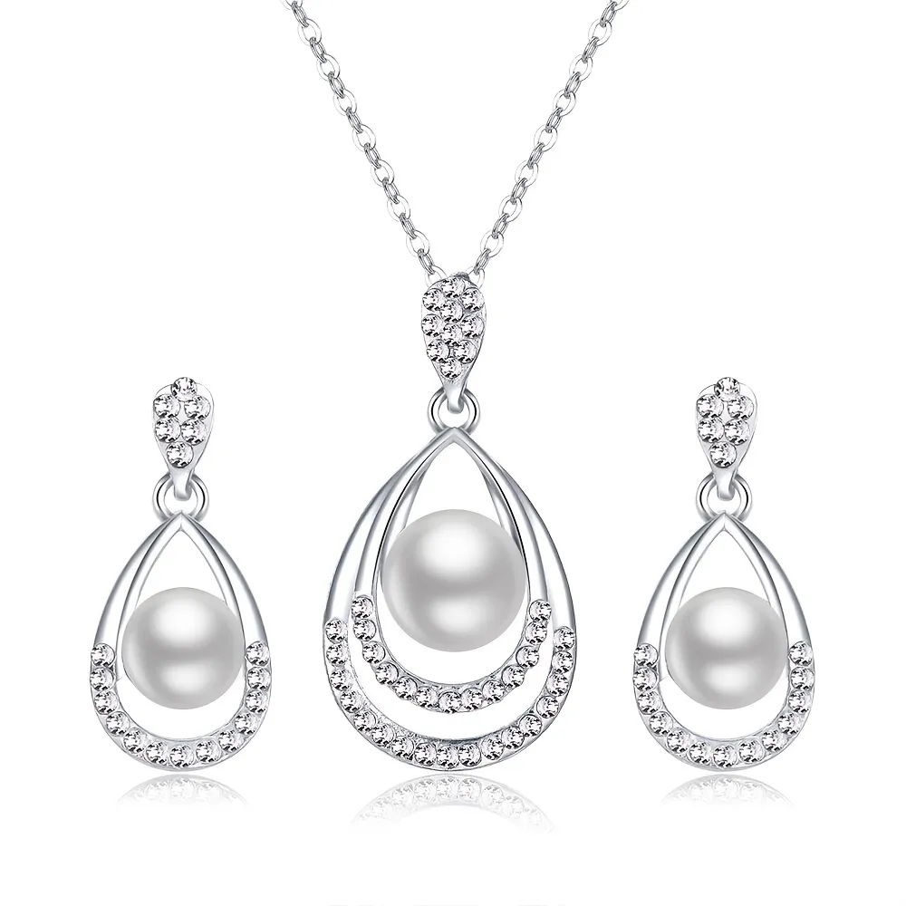 A Set Of Women's Light Luxury, Elegant And Simple Wind Necklace, Pearl Water Drop Necklace, Earrings Set