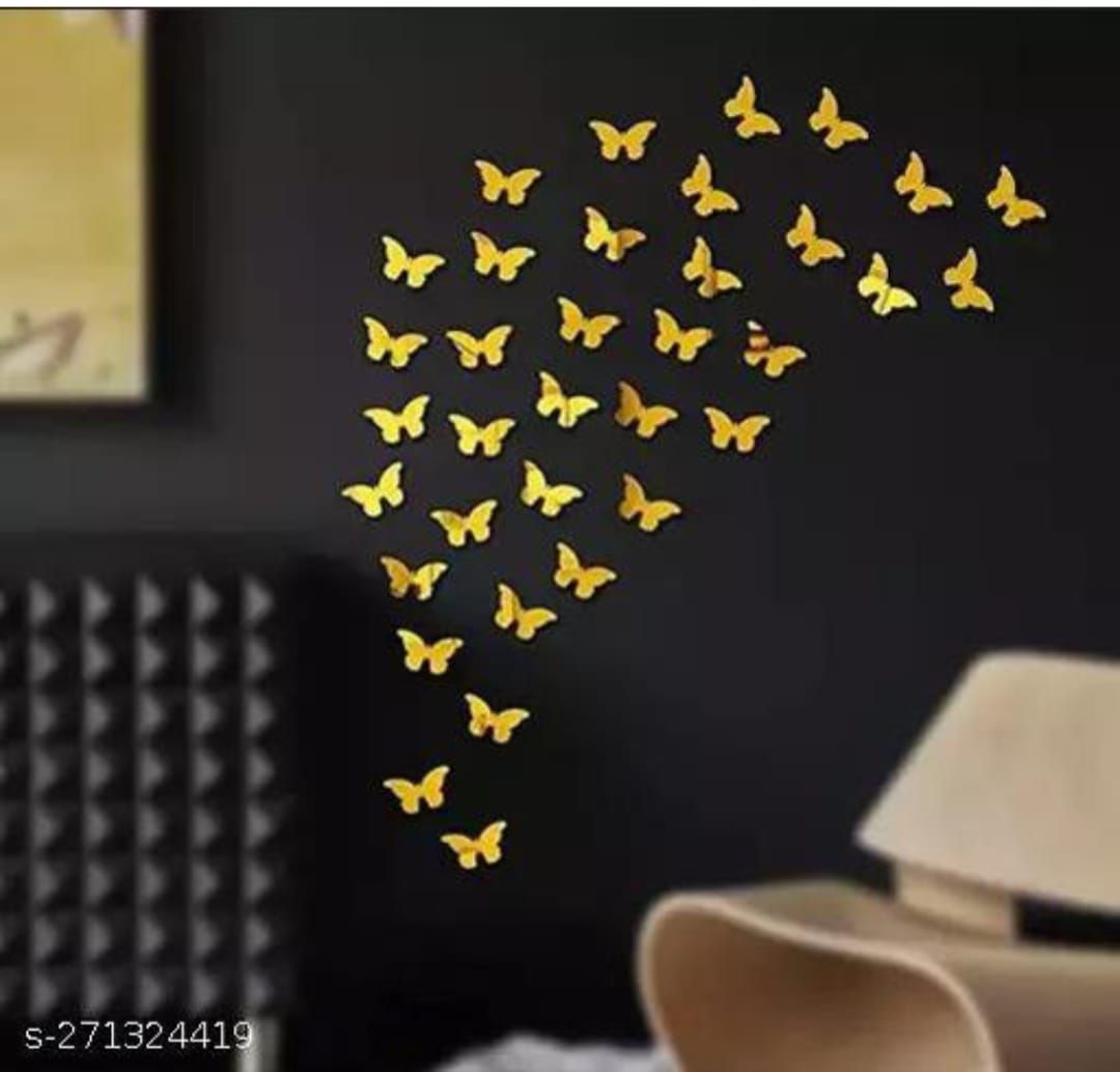 Golden Colour Butterfly 🦋 Mirror 🪞 Stickers For Decoration-(4.5cm*3.6cm)- (20 Piece Set)