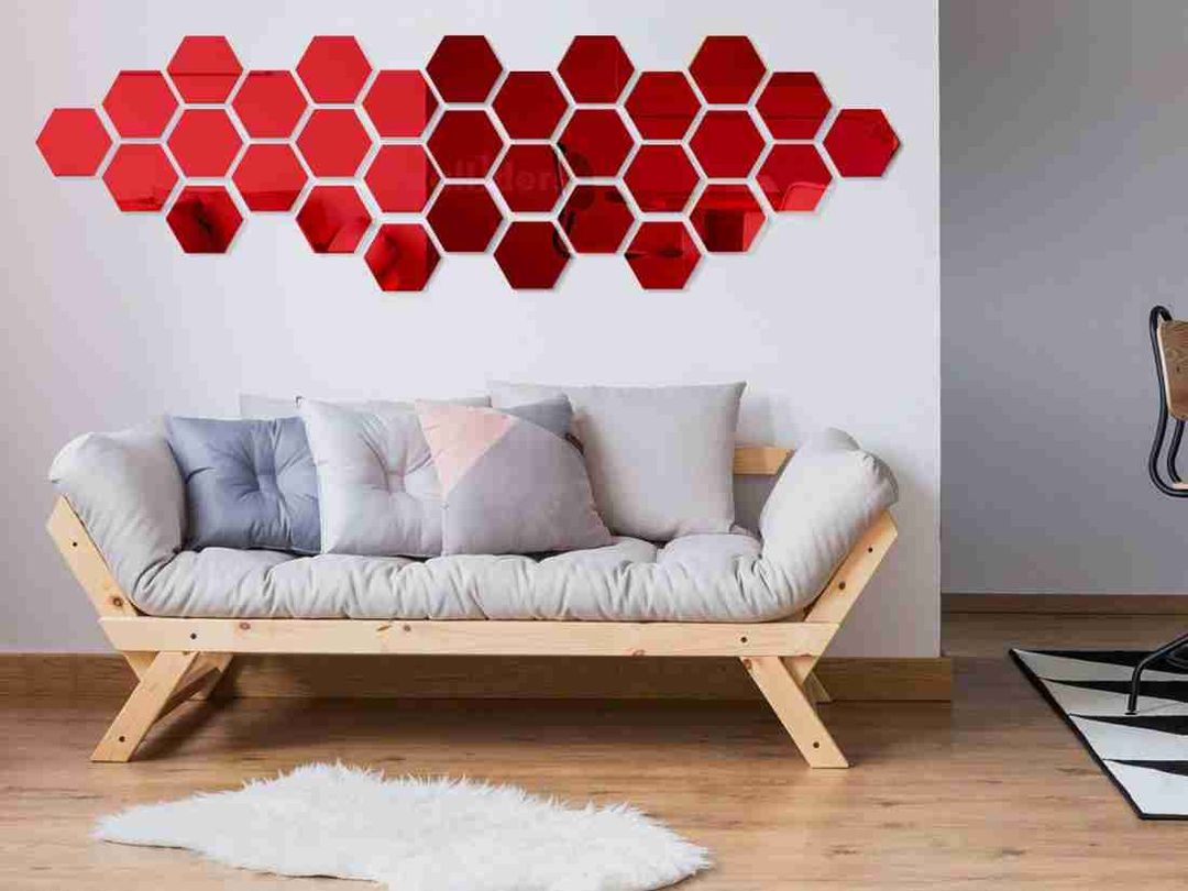 Red Colour Hexagon Mirror 🪞 Stickers For Decoration-(12cm*11cm)- (10 Piece Set)