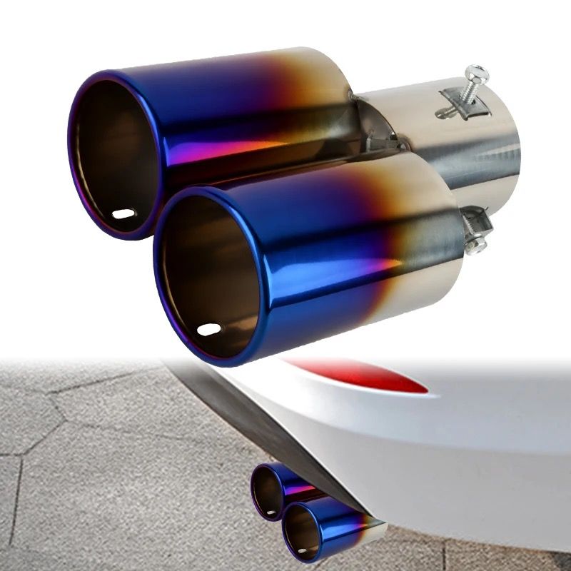 Straight and curved blue burnt neo chrome exhaust tip