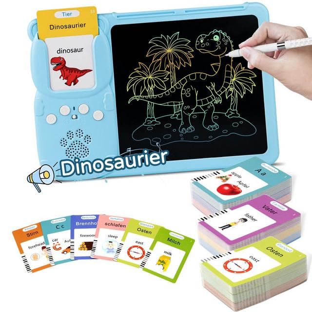 Tablette parlante éducative 2 en 1 pour l'apprentissage de Mots, des chiffres avec 120 cartes flash et Ecran LCD  d'écriture Français Anglais & Machine de lecture bilingue