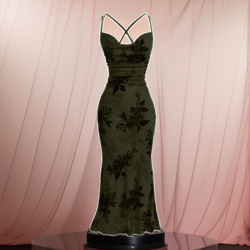 Green Cowl Neck Evening Dress