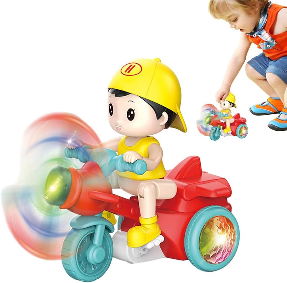 Jouet de tricycle cascadeur, jouet de moto cascadeur, jouet de moto avec figurine d'équitation, jouets de cyclisme avec lumières Push Pull, véhicule de performance de cascade exquis amusant pour anniv 