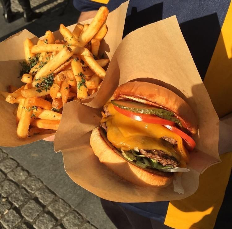 Double burger with fries 