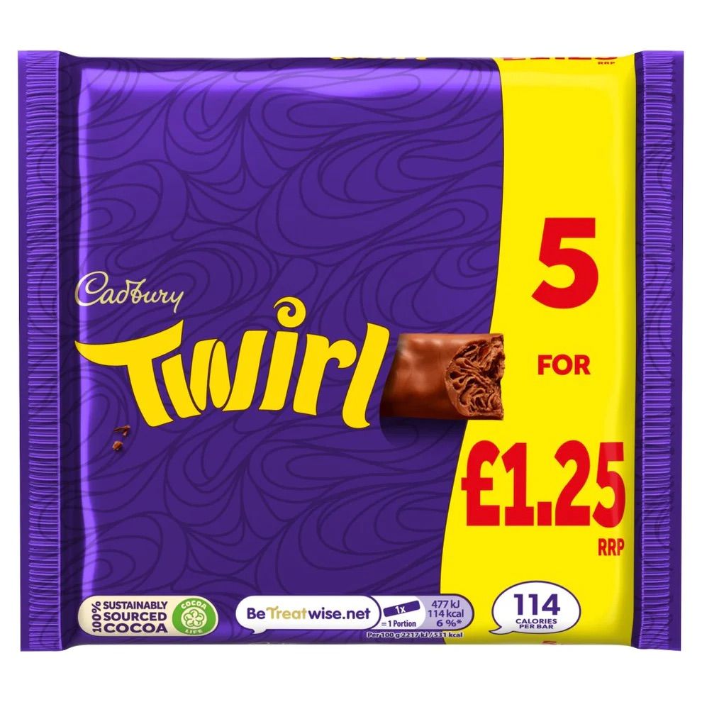 Cadbury Twirl Chocolate Bar 5 pack 107.5g